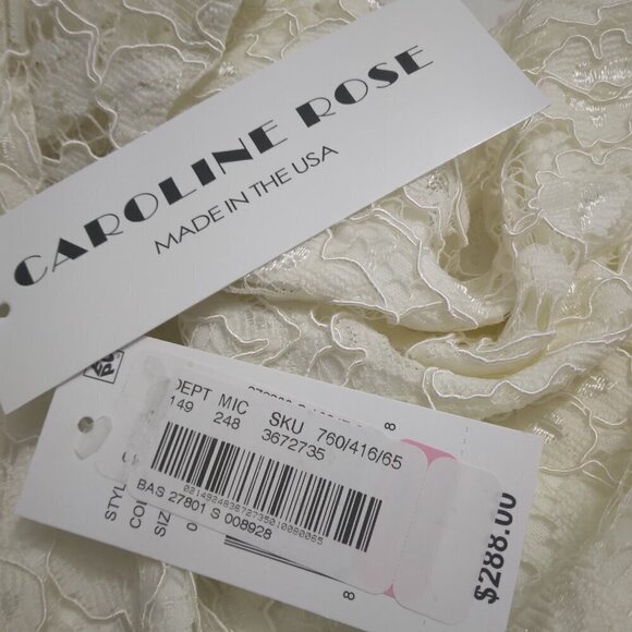 NWT Caroline Rose | Lace Round Neck 3/4 Sleeve Shift Dress Ivory | Size S - Picture 12 of 13